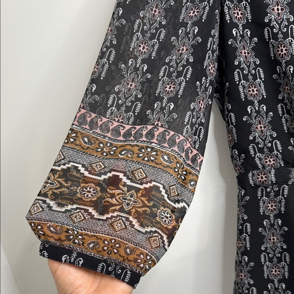 MADEWELL SIZE 6 Bohemian Long Sleeve midi Black and Brown Patterned Dress - Picture 4 of 14